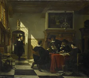 Papers Prints: Group of men in 17th-century costume at a table with a Nautilus cup