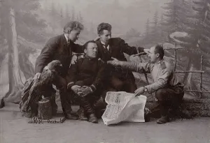 Group Of Men Prints: A group of men with the newspaper Irkutsk Vedomosti