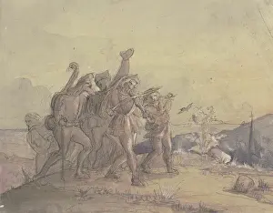 Muller Prints: A group of musicians wanders through a landscape, mid-19th century. Creator: Victor Muller