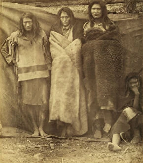 British Empire Collection: Group of Native Americans, three standing, one seated on the ground, possibly..., 1860 or 1861
