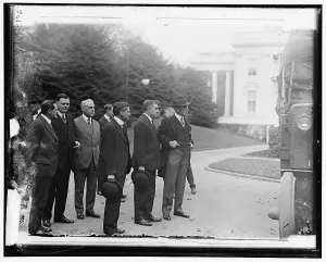 White House Prints: Group outside White House: includes Woodrow Wilson (right)