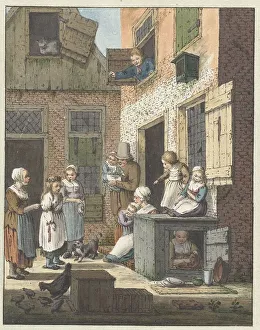 Neighbour Prints: Group of people in front of a house, 1758-1808. Creator: Christina Chalon
