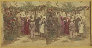 Stereoscopy Prints: Group of people playing a game in the garden