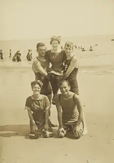 Ocean Prints: Group portrait on the beach, Block Island, 1912. Creator: Byram Woodhead