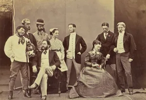 Buttonhole Prints: Group Portrait of Caucasian Men and Women, about 1860-1889. Creator: Unknown