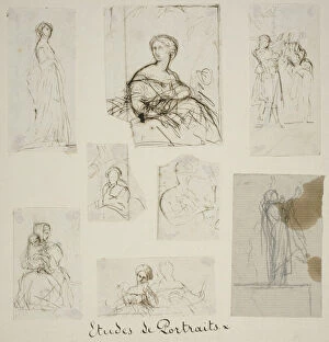 Pen And Ink Drawing Collection: Group of Portrait and Compositional Studies, n.d. Creator: Jules Elie Delaunay
