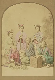 Bakumatsu Prints: Group portrait of Japanese women and men, 1868-1880. Creator: Felice Beato