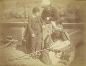 Théodule Devéria Prints: Group Portrait of Two Occidental Men and a Boy on a Boat in the Nile River