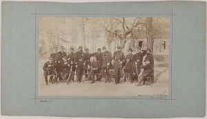 National Guard Prints: Group portrait of soldiers in a park, 1870. Creator: Andre-Adolphe-Eugene Disderi
