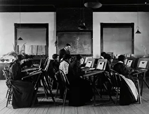 Training College Prints: Group portrait of teacher and students at Hampton Institute painting watercolor