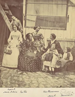 Franz Prints: [Group Portrait of Four Women and Three Children], 1850s-60s. Creator: Franz Antoine