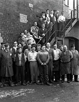 Group portrait of workers, Edgar Allens steel foundry, Sheffield, South Yorkshire, 1963
