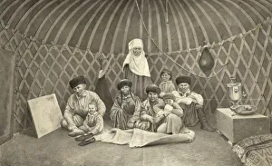 Nomadic Prints: Group portrait in a yurt, 2nd half of 19th century. Creator: Mikhail Znamensky