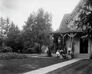 Garden Path Prints: Group at Rio Vista, Grosse Ile, Mich. between 1900 and 1910. Creator: William H. Jackson
