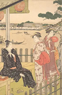 Hosoda Prints: Group at a Tea-house on the Bank of the Sumida River, ca. 1790. Creator: Hosoda Eishi