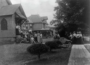 Cyanotypes 1900 Gmgpc Prints: Group of women and a few boys outside Roycroft shop