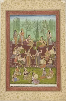 Indian Miniature Collection: A group of women in a garden, entertaining themselves with music and dancing