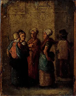 Wood Material Prints: Group of women in the street, 1852. Creator: Charles Raymond Chabrillac