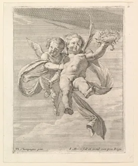 Phillippe De Champaigne Prints: Groupe de deux angelots (l un regardant de face et l autre vers la gauche)