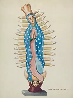 Majel G Collection: Guadalupe Wood Santo or Bulto, c. 1937. Creator: Majel G. Claflin