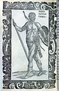 Cesare Prints: Guanche, man from the Canary Islands, engraving of 1590 from a work by Cesare Vecellis