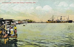 North And Central America Collection: Guantanamo Bay, Cuban Girls Fishing at Caimanera, Cuba, c1910