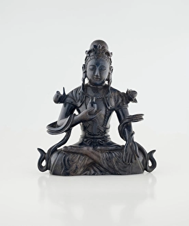 Quing Dynasty Prints: Guanyin with wood base, 1644-1912. Creator: Unknown