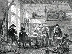 Chimneypiece Prints: The Guard Room - painted by L. Haghe, 1850. Creator: Walter Mason