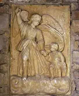 Guardian Angel with child, Ermita del Angel Custodio, Avellaneda, Sopuerta Valley, Spain, 2008. Creator: LTL