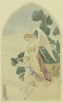 Sentimental Prints: A guardian angel guides a child across a chasm, c1840. Creator: Jakob Jung