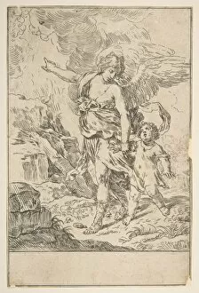 Simone Collection: A guardian angel walking with a child, ca. 1640. Creator: Simone Cantarini