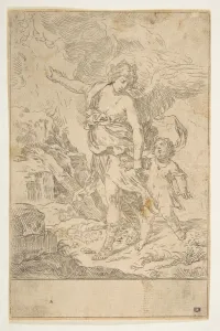 A guardian angel walking with a child, ca. 1640. Creator: Simone Cantarini