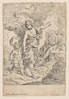 Holding Hands Gallery: A guardian angel walking hand in hand with a young child, 1640-60