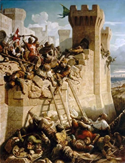 Knights Collection: Guillaume de Clermont defending the walls at the Siege of Acre, 1291