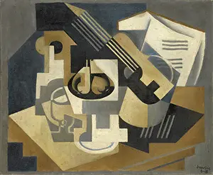 Juan Prints: Guitar and Fruit Bowl on a Table, 1918. Creator: Juan Gris
