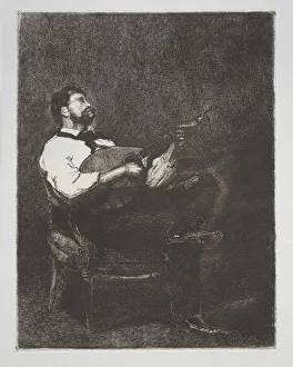 François Bonvin Prints: Guitar Player, 1861. Creator: Francois Bonvin (French, 1817-1887)