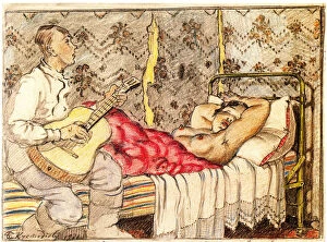 Bedroom Scene Gallery: By Guitar Sound, 1921. Artist: Kustodiev, Boris Michaylovich (1878-1927)