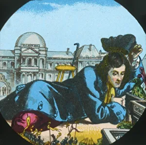 Giant Prints: Gulliver at the royal palace of the Lilliputians, lantern slide, late 19th century