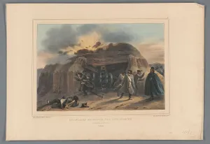 Raffet Denis Auguste Marie Prints: Gun emplacement hit by a bomb, 1832, (1833). Creator: Auguste Raffet