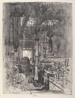 Munitions Industry Prints: Gun Pit, No. II, 1917. Creator: Joseph Pennell