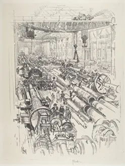 Munitions Industry Gallery: The Gun Shop, 1916. Creator: Joseph Pennell