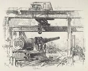 Munitions Factory Gallery: Gun-Testing, 1916. Creator: Joseph Pennell