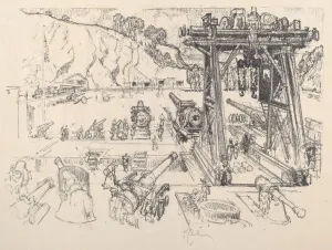Munitions Industry Gallery: The Gun-Testing Ground, 1917. Creator: Joseph Pennell