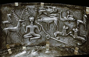 Danish Gallery: Detail of Gundestrup Cauldron, Celtic horned God Cernunnos, Danish, c100 BC