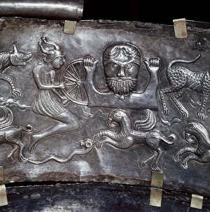 Gundestrup Cauldron, showing Celtic God Taranis with Wheel, Danish, c100 BC
