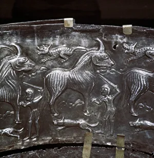 Sacrifice Prints: Detail from Gundestrup Cauldron, showing a Celtic sacrifice scene, Danish, c100 BC