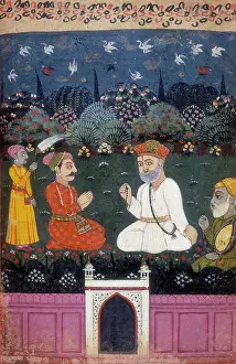 Mandolin Prints: Guru Nanak and Mardana with King Shivanabh, after c1500. Creator: Unknown