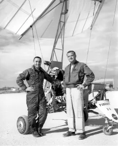 Aviators Prints: Gus Grissom and Milt Thompson with Paresev, California, USA, 1962. Creator: NASA