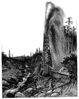 Natural Resources Prints: A gusher in the Pennsylvanian oilfields, USA, 1886