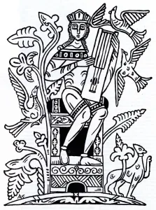 Kievan Rus Gallery: Gusli musician, 1911. Artist: Stelletsky, Dmitri Semyonovich (1875-1947)